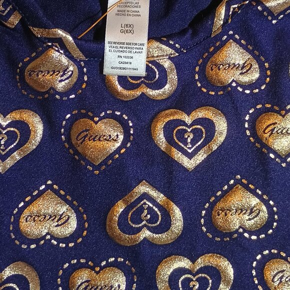 GUESS/Dress/Girls Large 6X/Gold & White/Heart Print Short Sleeve Casual Fashion - Picture 4 of 11